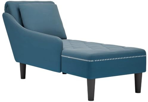 vidaXL Chaiselongue, Indoor Lounge Sofa mit Kissen Rechter Armlehne, Gepolsterte Recamiere für Wohnzimmer Schlafzimmer Büro, Polsterliege, Blau Samt