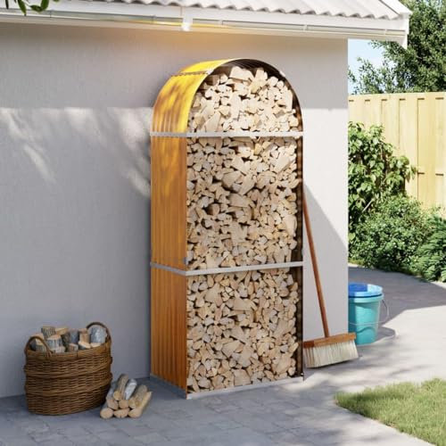Homgoday Meuble à bûches marron clair 80 x 45 x 190 cm en acier galvanisé, porte-bûches d'intérieur, porte-bûches de chauffage, porte bois pour cheminée, bois d'intérieur, empilable poêle étagère bois