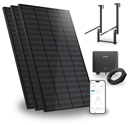 SUNSHARE Ray 600W Balkonkraftwerk mit Halterung (Geländer-Balkon/Balkonkrümmung) - Balkonkraftwerk 800W komplett Steckdose - neuester 800 Watt Wechselrichter - Solaranlage Komplettset - 5m Kabel