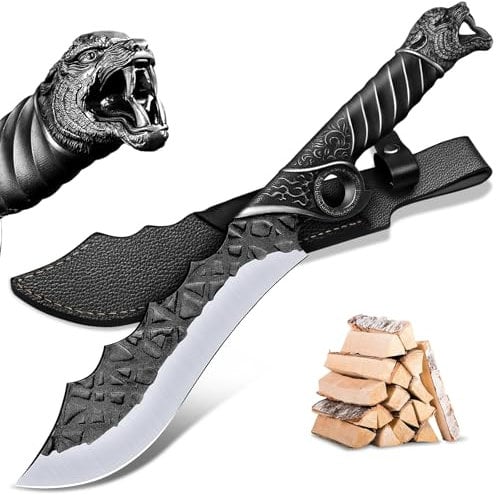 Purple Dragon Outdoor Messer Großes - 5mm Klingenrücken, Survival Messer aus Manganstahl, Full Tang Machete mit Zinklegierungs-Griff und Scheide, Ideal für Holz hacken, Geschenk für Männer, Schwarz