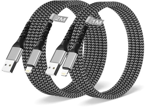 Cavo iPhone Apple Certificato MFi, 2Pack 1M+2M Cavo Lightning Cavo Ricarica iPhone Cavetto iPhone Cavo USB Lightning Filo Caricatore iPhone per Apple iPhone 14 13 12 11 Pro Max/XS/XR/8/7/6/5/SE,iPad