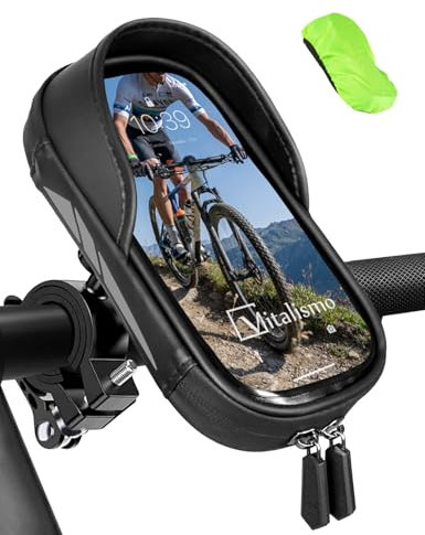 Vitalismo Bike Phone Holder Waterproof - Motorbike Phone Holder 360° Rotatable, Upgraded Ultra-Stable Phone Mount, Bicycle Handlebar Bag with Rain Cover & Reflective for 4.7-7'' Smartphone（Black）