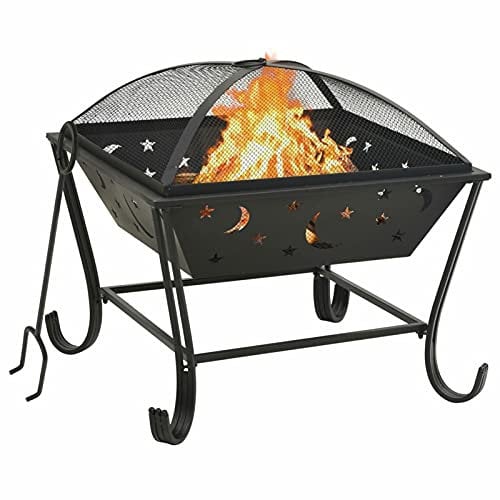 ShGaxin Feuerschale mit Schürhaken Stahl XXL 62 cm, Kohlegrill, Smoker, Grill Carbon und Le?a, Grillrost