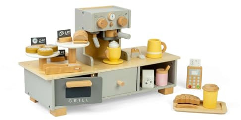 Bigjigs Toys Coffee Shop - Wooden Cafe Playset For Children, Kids Cooking & Kitchen Sets, Toddler Food Role Play Accessories, Children’s Gifts, Age 3 + Year Olds