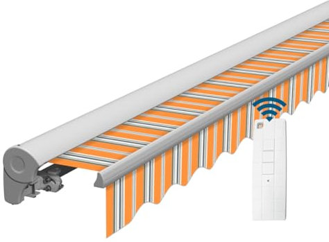 Eclipse Kassettenmarkise Halbkassette Gelenkarm Sonnenschutz Markise Sonnenmarkise Balkonmarkise elektrisch Standard 3,95x3 m Stoff 280g/m² Polyester (PE) UV-Schutz 50+, Markisentuchfarbe: Sommerbrise