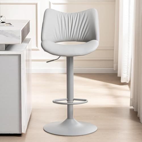 YOUNUOKE Single Bar Stool, Swivel Counter Height Barstool, Gray | PU Leather Kitchen Bar Stools with Open Back, Adjustable Modern Armless Breakfast Kitchen Stools, 136KG Support