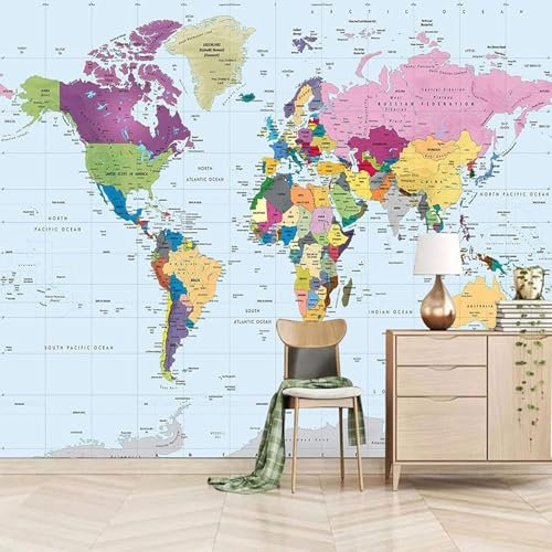 Buohwiwe Mural Wallpaper World Map, 3D Panoramic Photo Wallpaper World Map Non-Woven Murals 200x140 cm Art Print Wall Mural Bedrooms Living Room Modern Design Poster Picture q.156
