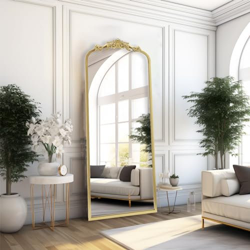 G-LEAF Antiker Ganzkörperspiegel im Barockstil, 165cm x 55cm, Freistehend, Wandmontiert oder an die Wand Angelehnt, für Schlafzimmer, Wohnzimmer, Gold