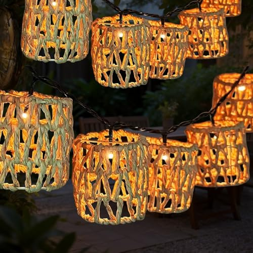 Lotvic 10 Stück LED Solar Lichterkette Aussen, 3.6M Papierseil Solar Lichterkette, Lichterkette Außen Solar, Wetterfest Led Lichterkette für Vintage Deko Garten Balkon Terasse Hochzeit Party (Square)