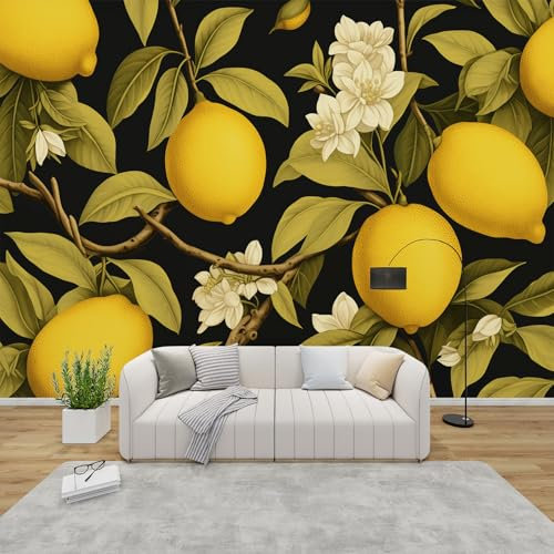 AevuCub Lemon Wallpaper for Living Room - Lemon Tree Wall Murals for Bedrooms, Oranges Fruit Wall Art, Non-Woven Photo Wallpaper 3D Effect, 200x140 cm