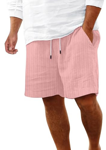 uxxnjfg Bermuda Uomo Estivi Cotone Pantaloncini Uomo Estivi Pantaloni Corti Lino Palestra Pantaloncini Basket Trekking Leggero Pantaloni con Tasche Abbigliamento Sportivo Shorts 3XL Rosa