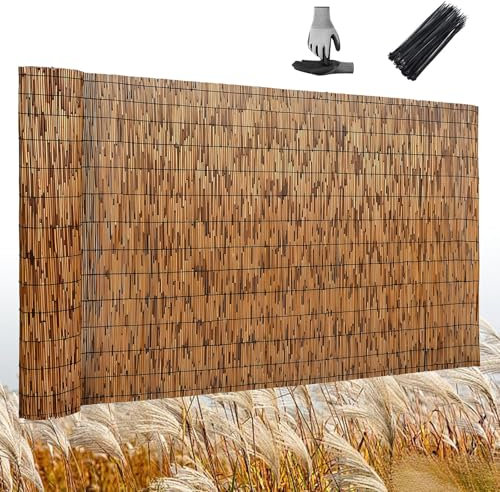 Schilfmatte, Gartenzaun Dekorativ, Schilfrohrmatte Natur Sichtschutz Windschutz Schilf 30cm 50cm 70cm 90cm 110cm 130cm 150cm Als Deko Für Garten Terasse Balkon Zaun(Carbomization)