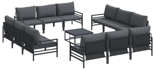 vidaXL Garden Sofa Set 13 pcs Anthracite Steel, Alfresco Dining Set, Modern Outdoor Chairs, Garden Lounge, Ergonomic, Patio Arrangement, Deck Seating