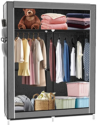 Supfine Aufbewahrungsschrank mit Kleiderstange und Regalen, Stoffschrank, tragbar, für Schlafzimmer (dunkelgrau, 108 x 45 x 170 cm)