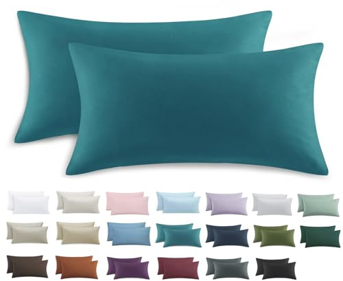 Tifschlaf Kissenbezug 40 x 80 2er Set - Kopfkissenbezug 40x80 Türkis mit Reißverschluss aus Mikrofaser Weich, 40x80cm Pillow Case