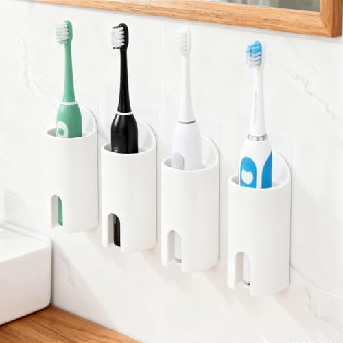 Elektrischer Zahnbürstenhalter 4er Set, Wand befestigter Zahnbürstenhalter, Elektrische Zahnbürsten Halterung, Zahnbürstenhalter Selbstklebend für Wand Zum Aufhängen Badezimmer Küche Wohnzimmer Büro