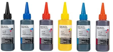 UHRSERNJ 100ML Universal Fit Sublimation Ink Kit Compatible With Desktop Printers Heat Transfer Ink For T Shirts Cotton Mugs Metal Works With Sublimation Ink Models(6 color)