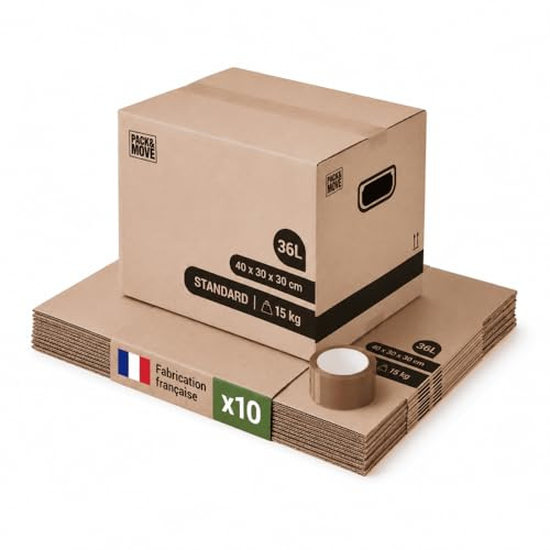 Pack and Move - Set mit 10 Umzugskartons zur Aufbewahrung von Büchern – 40 x 30 x 30 cm – verstärkte Griffe – 1 Aufkleber gratis