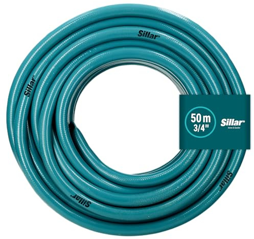 Sillar Gartenschlauch 3/4 Zoll 50m | Formstabiler, flexibler Gartenschlauch mit PVC-Innenschlauch, Abriebfest und UV-beständig, Leichtgewichtig, Wetterbeständig | 8 bar, 4 Schichten