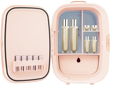 Mini Kosmetik Kühlschrank Auto Kühlschrank Mini Kühlbox, Ultra-Leise (20 dB) mit LED-Spiegel für Skincare & Make-up, klein Kühlschrank für Hautpflege Schlafzimmer und Badezimmer,29 x 25 x 44 CM (Rosa)