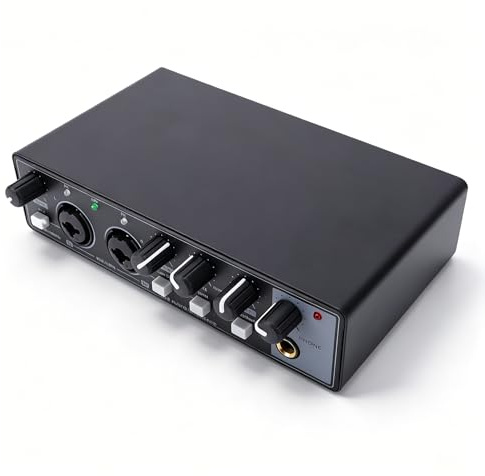 SENECESLI USB Audio Interface, Professionelles 2x2 USB C Audio Interface mit 24 Bit 192 kHz Klangqualität, Zwei XLR Hi Z Eingänge für Aufnahmes, Streaming, PC und Mobilgeräte (BLACK)