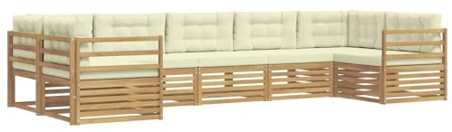 vidaXL Outdoor-Sofagarnitur mit Kissen 7 pcs Weiß und Creme Polyester, Gartensofa, Moderne Außenmöbel, Bequeme Sitze, Lounge am Pool, funktionale Design für die Terrasse