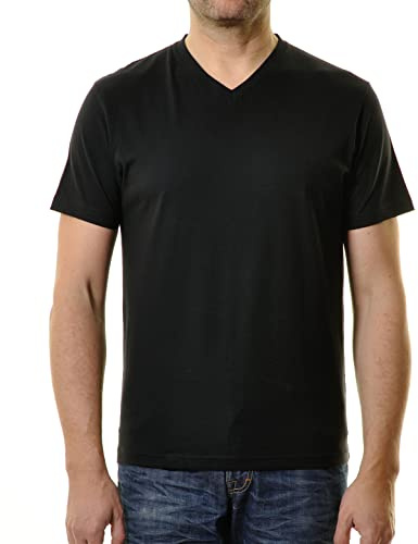 Ragman Herren Doppelpack - 2 T-Shirts Long & Tall mit V-Ausschnitt , Schwarz , XXL