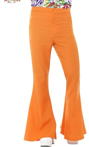 Smiffys Flared Trousers, Mens, Orange , 1960's Groovy Fancy Dress, 1960s Dress Up Costumes
