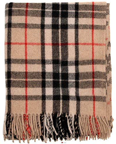 I LUV LTD Thomson Camel Tartan Beige Tweed Blanket 75% Wool