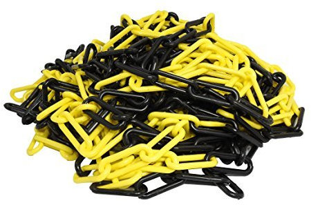 UvV Absperrkette Kunststoff 25 Meter Bund inkl. 5 Notglieder in verschiedenen Stärken und Farben (10 mm x 25 Meter, gelb-schwarz)