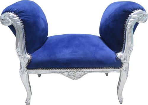 Casa Padrino Barock Schemel Hocker Royal Blau/Silber - Sitzbank - Möbel Antik Stil