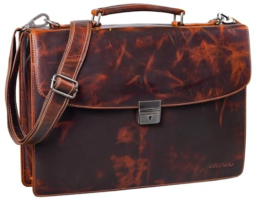 STILORD Jonathan Elegante Aktentasche Klassische Büro Business-Tasche Schultertasche groß 15,6 Zoll mit Schloss Echtleder Arbeitstasche mit Griff und Schultergurt Farbe:Milano - braun