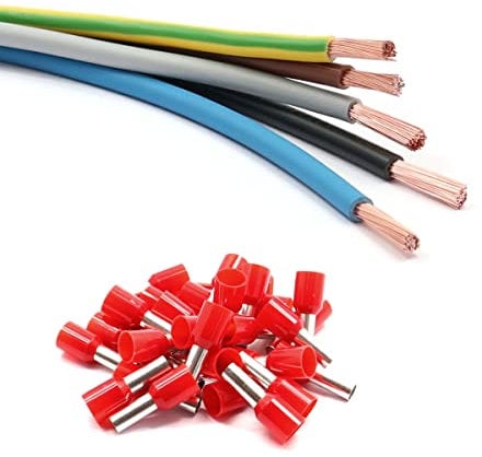 Xenterio 10mm² Verdrahtungssatz für Zählerschrank/Elektroverteilung, 5x 2m Kabel (braun/schwarz/grau/blau/grün-gelb), 50 Aderendhülsen mit Kunststoffkragen