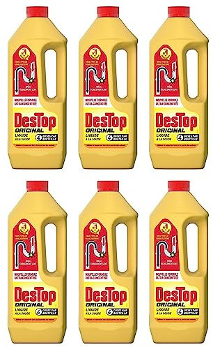 DESTOP Flüssiger Abflussreiniger, Original, 4 Dosen pro Flasche mit 950 ml, 6 Stück