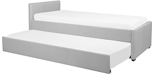 Beliani Tagesbett ausziehbar Stoffbezug Leinenoptik grau Lattenrost 90x200 cm Marmande