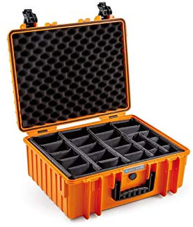 B&W Transportkoffer Outdoor - Typ 6000 Orange - mit variabler Facheinteilung - wasserdicht nach IP67 Zertifizierung, staubdicht, bruchsicher und unverwüstlich