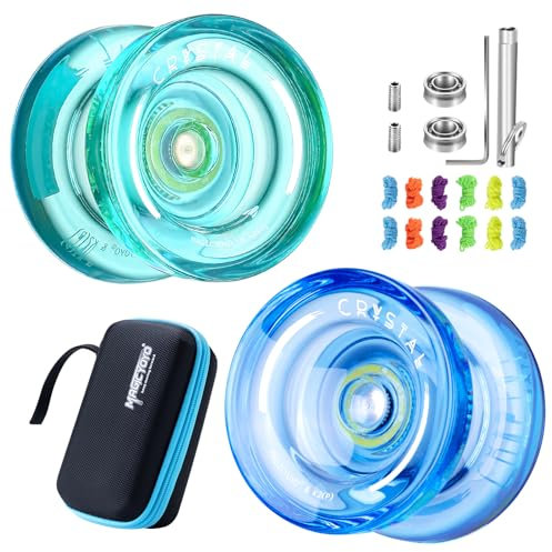YOSTAR K2 PLUS CRYSTAL Jojos für Kinder, Doppelzweck Responsive Jojo für Anfänger, Ersatz nicht reagierendes Lager für Fortgeschrittene, 10 Jojo-Saiten, 2 Tasche, 2 Lagerentferner (Grün + Blau)