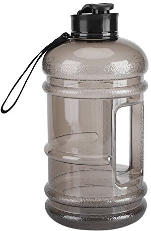 Botella de agua grande de 2.2L, jarra de agua grande de boca ancha con asa para taza deportiva, camping, gimnasio, gran capacidad al aire libre(negro)