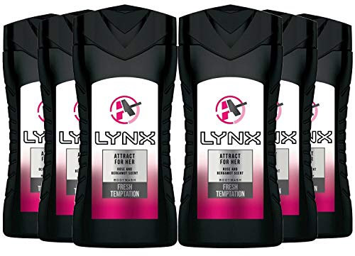 6 Pack Lynx Fresh Temptation Shower Gel Body wash, Attract For Her, 250ml