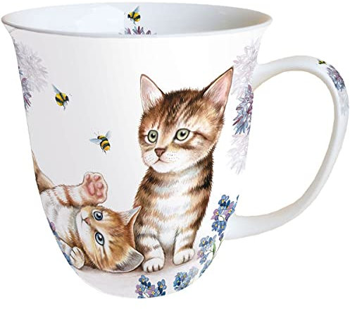 Ambiente Mug en porcelaine fine Motif chats et abeilles 0,4 l