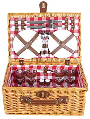 Handgefertigtes Picknickkorb für 4 Personen Kühlfach Picknickkorb für, Weiden-Aufbewahrungskorb für Geschenk-für Camping und Outdoor (Color : Red)
