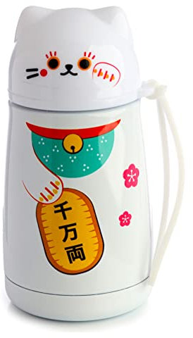 Puckator Bouteille Thermique Isolée 300ml pour Boissons Chaudes ou Froides Maneki Neko - Chat Porte-Bonheur