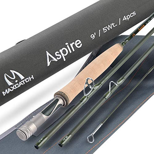 MAXIMUMCATCH Aspire Fliegenrute 40T Kohlefaser 4 Teile Fliegenfischen Rute mit eloxiertem Rollenhalter Angelrute in 5/6/8wt (9FT 6WT 4 Teile)
