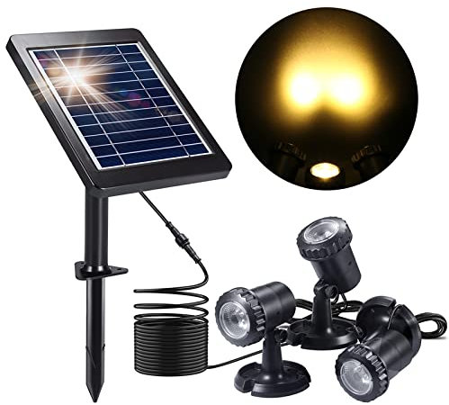 Ymenow Teichbeleuchtung Solar Unterwasser, 3-in-1-Set Warmweiße Tauchlicht Wasserdichte Solar LED Strahler Lampen mit Einstellbaren Niedrige/Hohe Helligkeitsmodi für Garten Brunnen Swimmingpool Deko