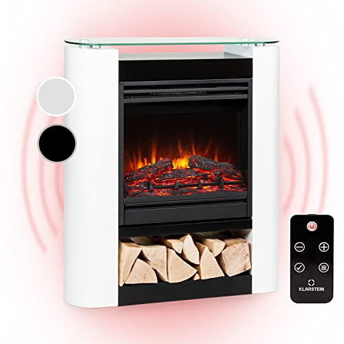 Klarstein Camino Elettrico, Camino da Parete con Mensola, Riscaldamento Elettrico con Fiamma LED, Caminetto Elettrico 1800W, Camino Finto con Telecomando, Timer, Controllo Temperatura, Termocamino