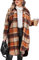 IN'VOLAND Damen Plus Size Flanell Plaid Shirts Langarm Lounge Revers Boyfriend Button Down Tartan Lange Jacke Mäntel, Orange, rot, 52 Plus