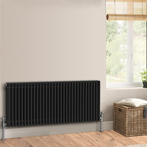 Warmehaus Cast Iron Style Black 3 Column Horizontal Radiator 600 x 1462mm | Perfect for Bathrooms Kitchen Living Room, Traditional Radiators, Designer Wall Mounted Column Radiator, Durable