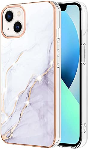 KBIKO-zxl Compatible with iPhone 14 Case, iPhone 13 Marble Case, Brilliant Design Shockproof Soft Silicone Rubber TPU Bumper Cover Skin Case for iPhone 14 / iPhone 13.White YBD