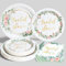 QIFU Juego De Platos De Fiesta De Boda Para 24 Invitados, Suministros De Fiesta Floral, Platos Desechables De Papel Blanco y Servilletas, Vajilla De Fiesta Para Bodas Bohemias, Decoración De Fiesta
