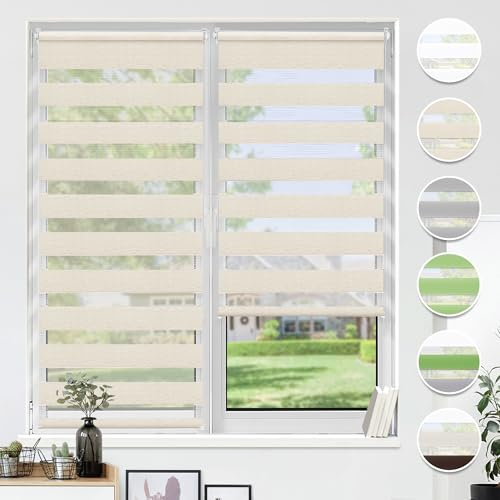 HOMEDEMO Doppelrollo Klemmfix ohne Bohren & mit Bohren, Rollos für Fenster und Tür,90x210cm(Stoffbreite 90cm,Leinen),Duo Rollo Klemmrollo lichtdurchlässig Fensterrollo Sichtschutz